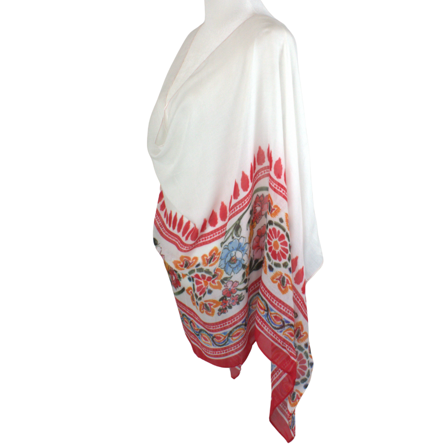 This unique red and white designer printed bamboo modal hijab is lightweight, airy and non slip, ideal choice for practical everyday hijabs in premium quality | Lina Zibdeh