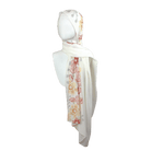 Fancy lightweight double-sided hijab wrapped to show both floral and ivory – unique styling option for elegant modest fashion | Lina Zibdeh

