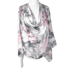 Elegant Floral Crepe Chiffon Hijab – Grey Silver & Rose Pink | Lina Zibdeh