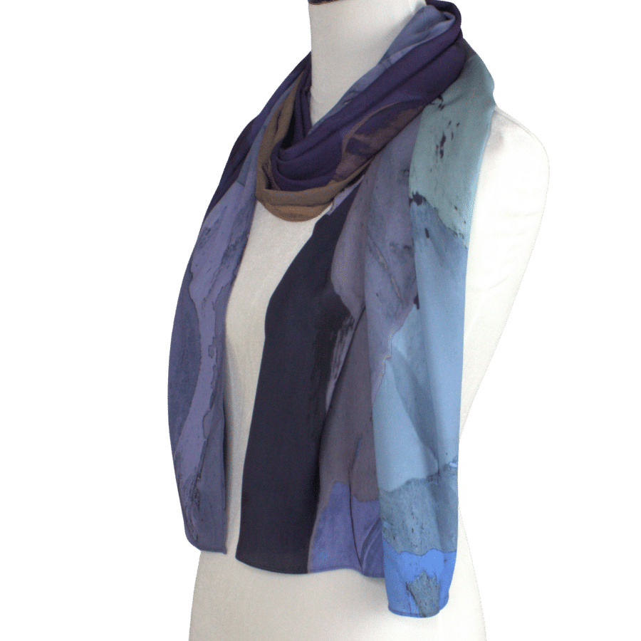 Watercolor hijab scarf in purple and mauve hues, designed as a luxury hijab suitable for work and outings  | Lina Zibdeh