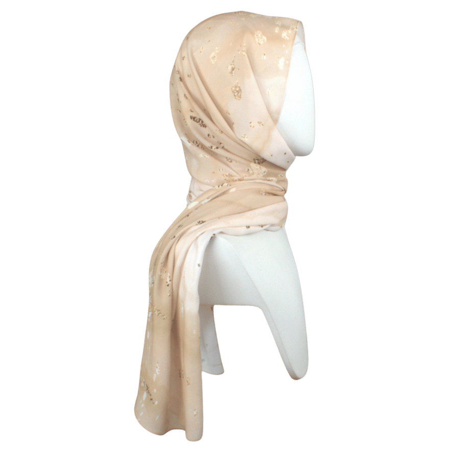 Side view of our designer printed hijab scarf, durable and premium fabric ideal for work everyday wear and suitable for most skintones | Lina Zibdeh