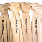 We offer four shades of golden hijabs for formal and special occasions. Satin crinkle golden hijabs premium quality | Lina Zibdeh