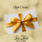 Gift card with a yellow ribbon on a beige background, featuring the brand 'Lina Zibodeh'.