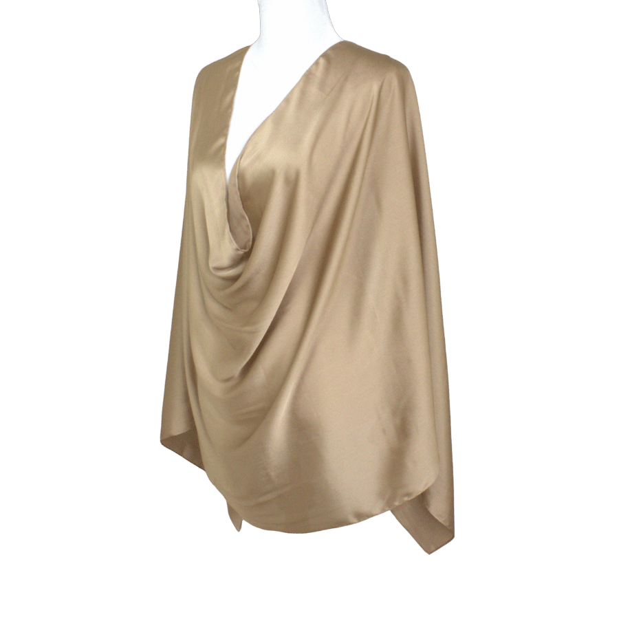 This is your party hijab in bronze golden, soft satin crinkle with a better grip and nice drape | Lina Zibdeh