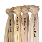 Elegant Four golden hijab shades of satin crinkle for formal and party events,. Flowy, premium, easy to wrap | Lina Zibdeh