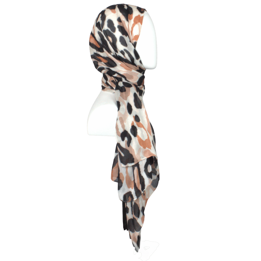 Comfortable Black Leopard Print Bamboo Modal Hijab – Soft & Lightweight | Lina Zibdeh