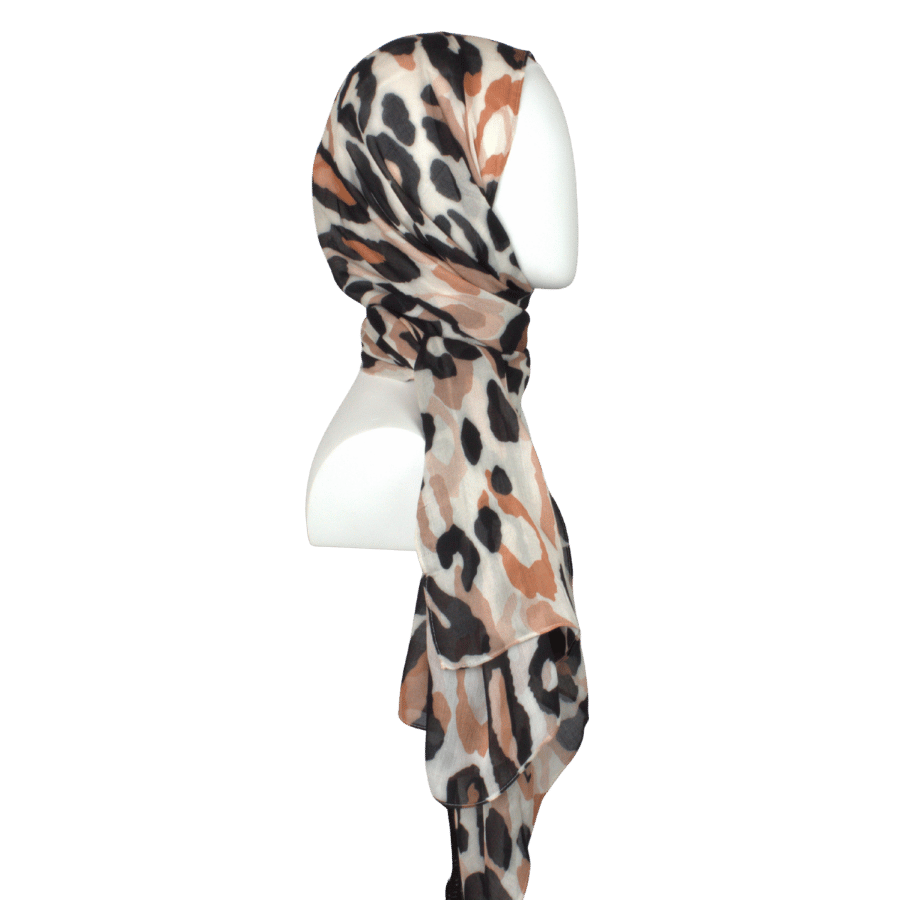 Non-Slip Black, tan & Neutral Leopard Print Bamboo Modal Hijab | premium quality for work and social events | Lina Zibdeh