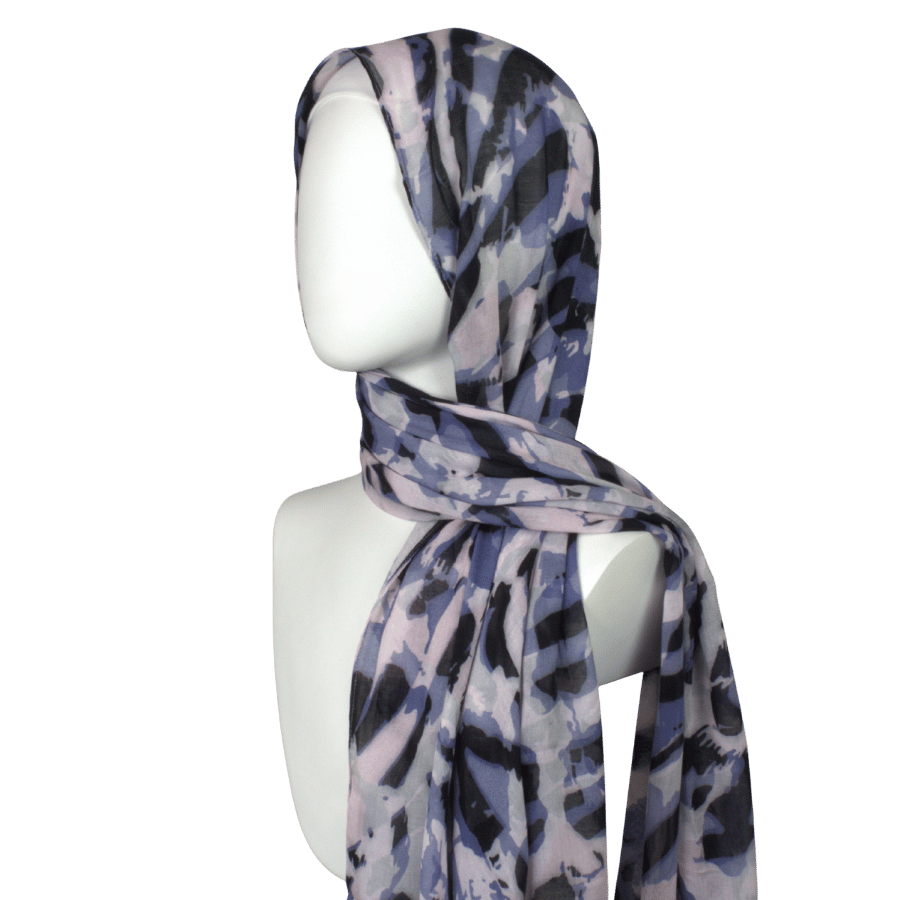 Unique blue and neutral leopard print bamboo modal hijab scarf for work | Lina Zibdeh
