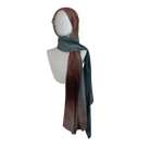 Elaris Ombré printed bamboo modal hijab scarf styled with brown side forward for classic elegance. Ideal for all weather, hijab for work and outings | Lina Zibdeh