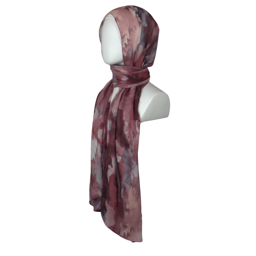 Maroon red watercolor printed bamboo modal hijab scarf for muslim women who want lightweight, non-slip and elegant hijabs. Ideal for warm weather and hot flashes | Lina Zibdeh