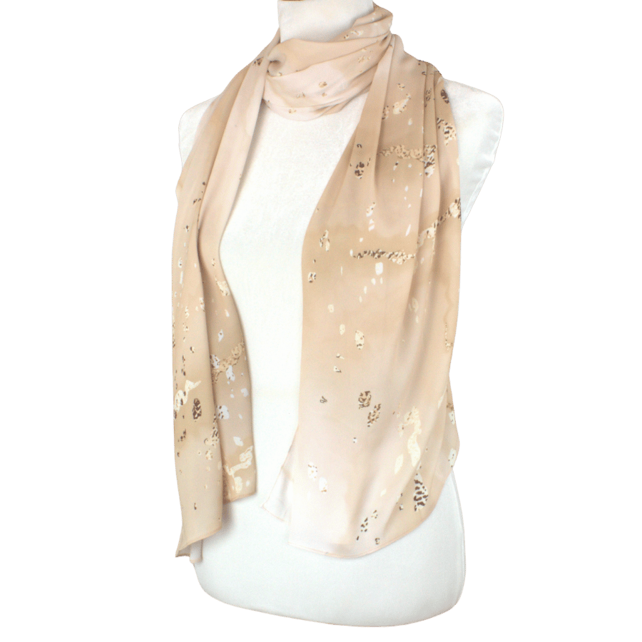Side view of our designer printed hijab scarf, durable and premium fabric ideal for everyday wear and suitable for most skintones | Lina Zibdeh