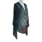 Teal-brown ombre printed bamboo modal hijab draped on a mannequin against a transparent background | Lina Zibdeh