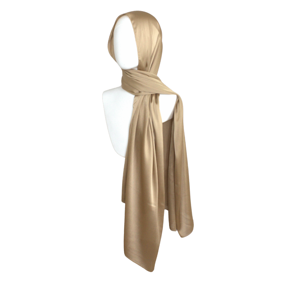 Metallic gold hijab for your formal occasions in premium satin crinkle fabric | Lina Zibdeh