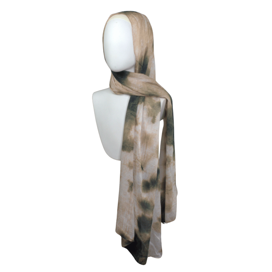 Printed bamboo modal hijab scarf in olive green and beige. A perfect hijab for the summer and hot weather. Non- slip hijab for muslim women and girls | Lina Zibdeh