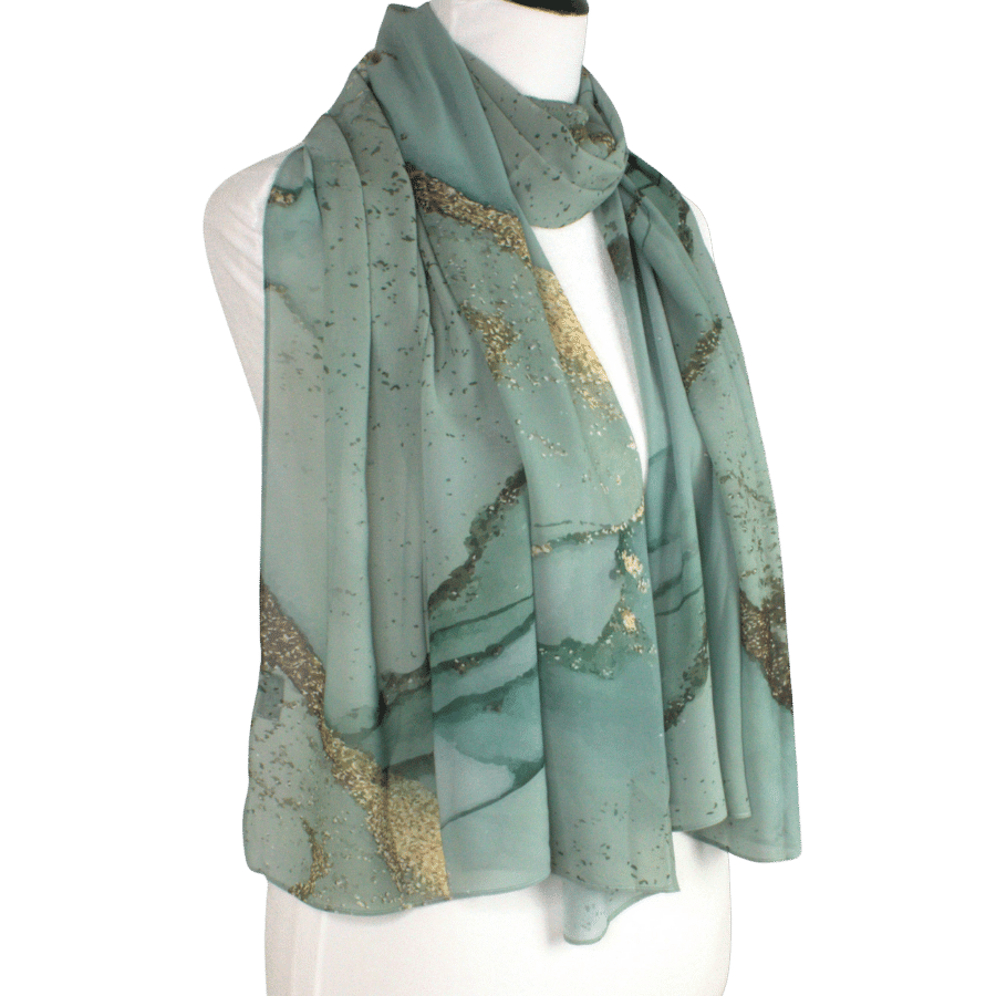 Headscarf hijab in green and metallic gold for special occasions