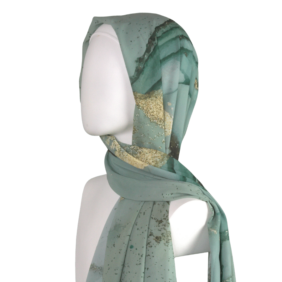 Luxury hijab scarf in green and bronze