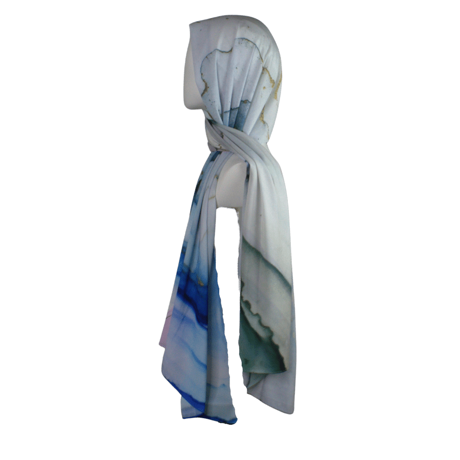 watercolor printed hijab scarf | Marble patterned Luxury hijab scarf for all occasions | Lina Zibdeh