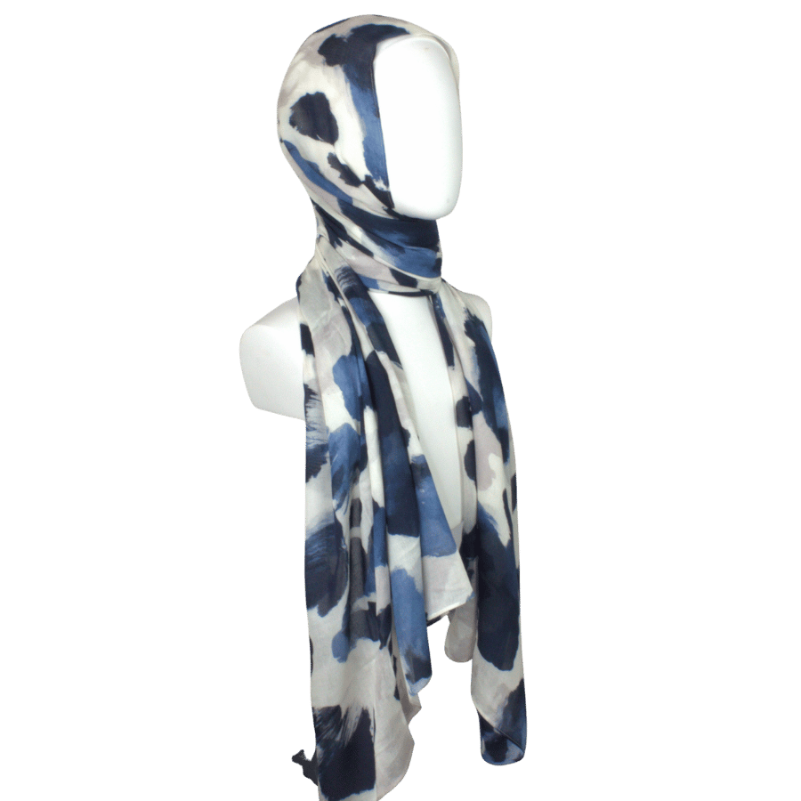 Comfortable all-day wear bamboo modal hijab in navy blue, Black and beige leopard print | Elegant non-slip breathable hijab scarf for work and outings | Lina Zibdeh