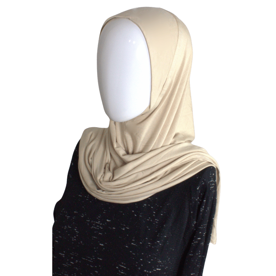 This is your go-to beige instant hijab for running errands, school, sports. Premium fabric for a comfortable modest wear | Lina Zibdeh