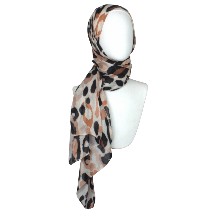 Neutral and Black Leopard Printed Bamboo Modal Hijab – Premium Fabric