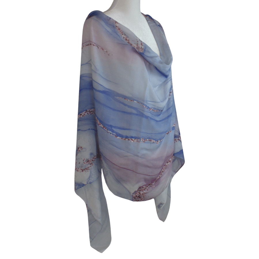 Exclusive printed bamboo hijab featuring twilight-inspired artistic waves. Ideal lightweight non-slip hijab for warm weather | Lina Zibdeh
