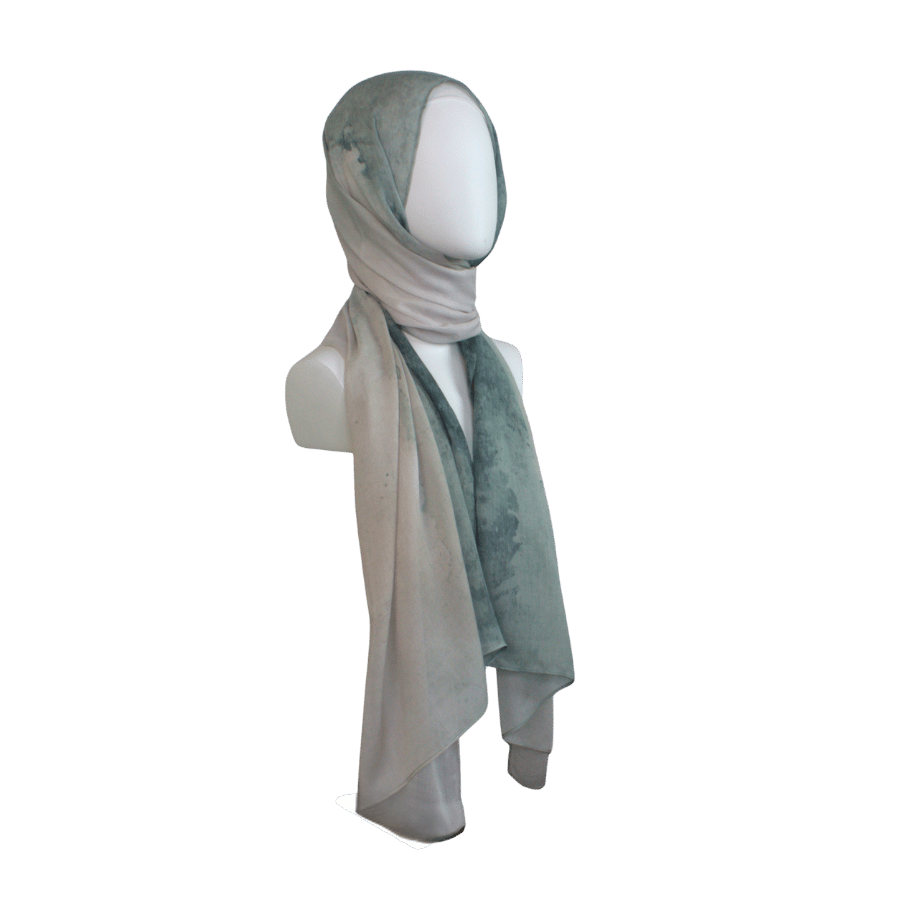 watercolor beige blue teal printed bamboo modal hijab headscarf, ideal for muslim women for work, everyday and warm weather. Non-slip, breathable and lightweight hijab | Lina Zibdeh