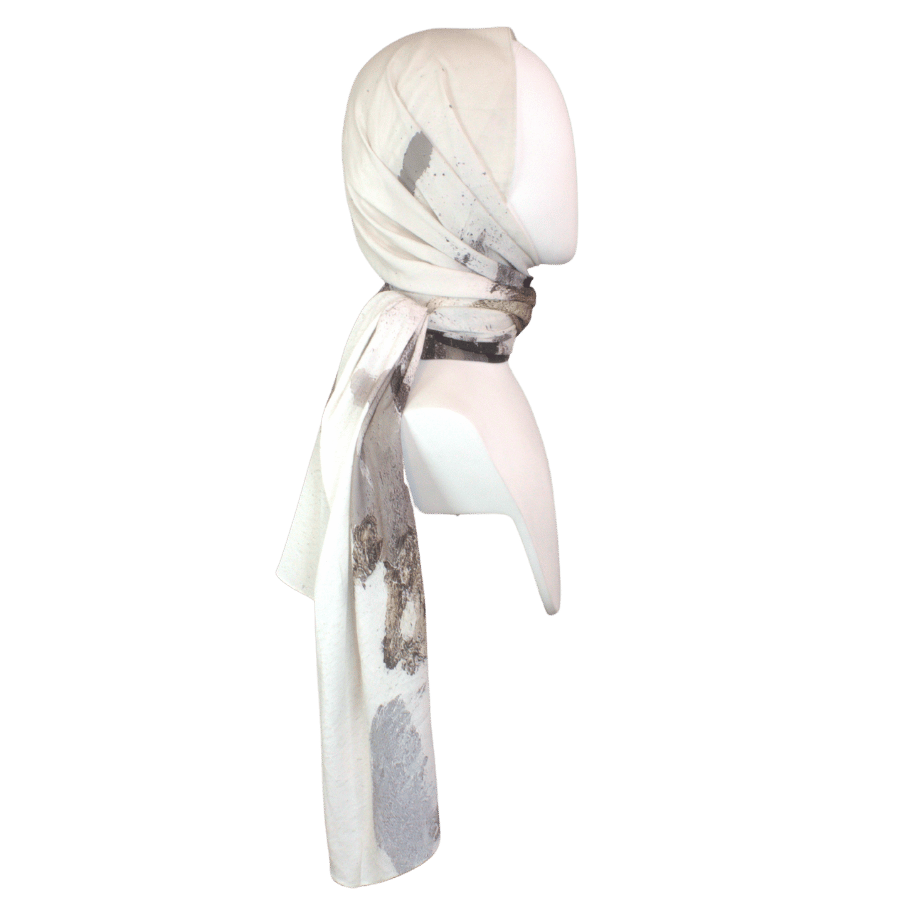 A fancy designer printed hijab scarf wih everyday neutrals, ideal for work and all occasions | Lina Zibdeh