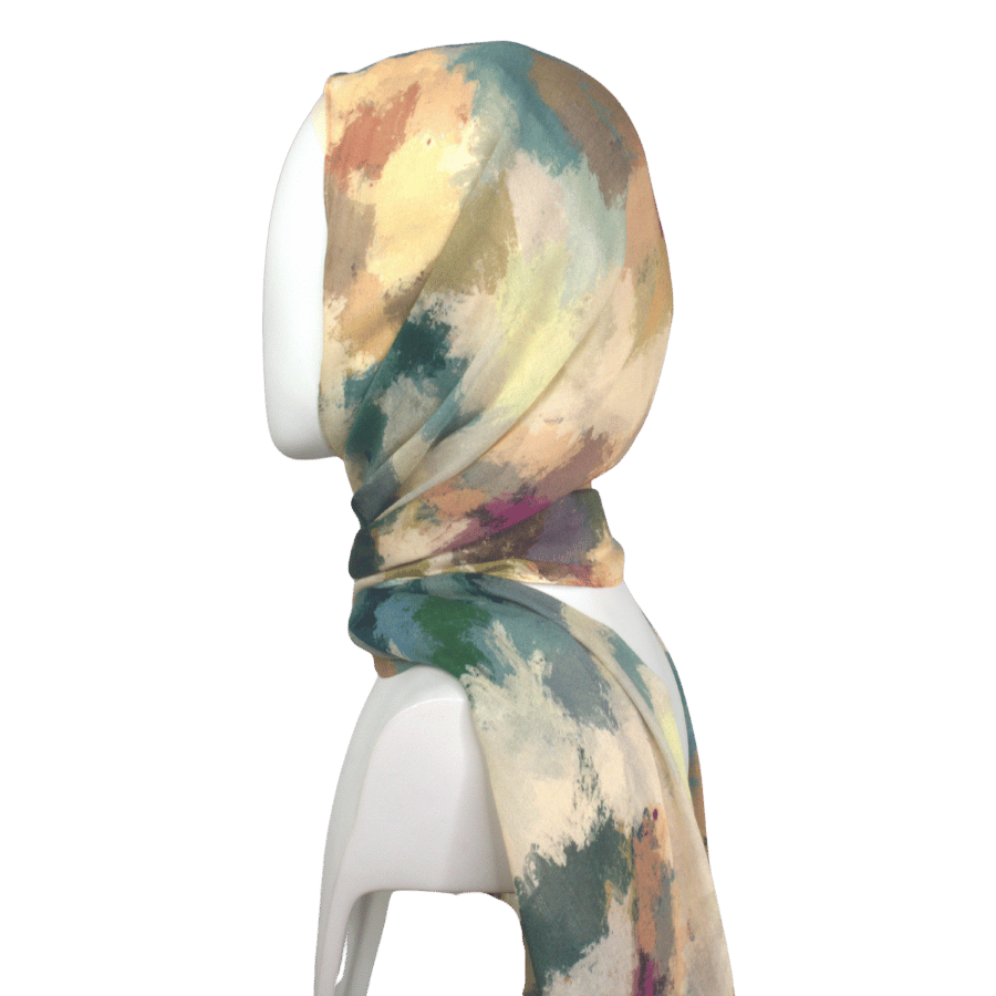 A unique watercolor patterned bamboo modal hijab that combines the best of fabric and colors. 