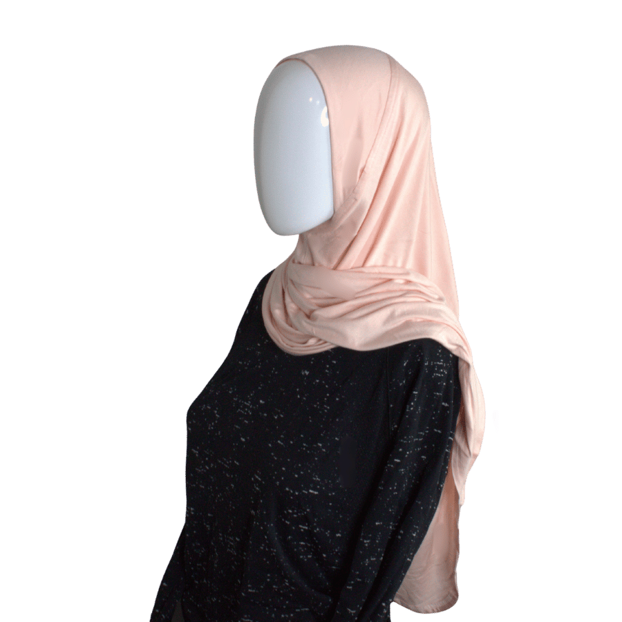 Jersey instant hijab in peach for ladies and also teenage muslim hijabis looking for comfort and quality | Lina Zibdeh