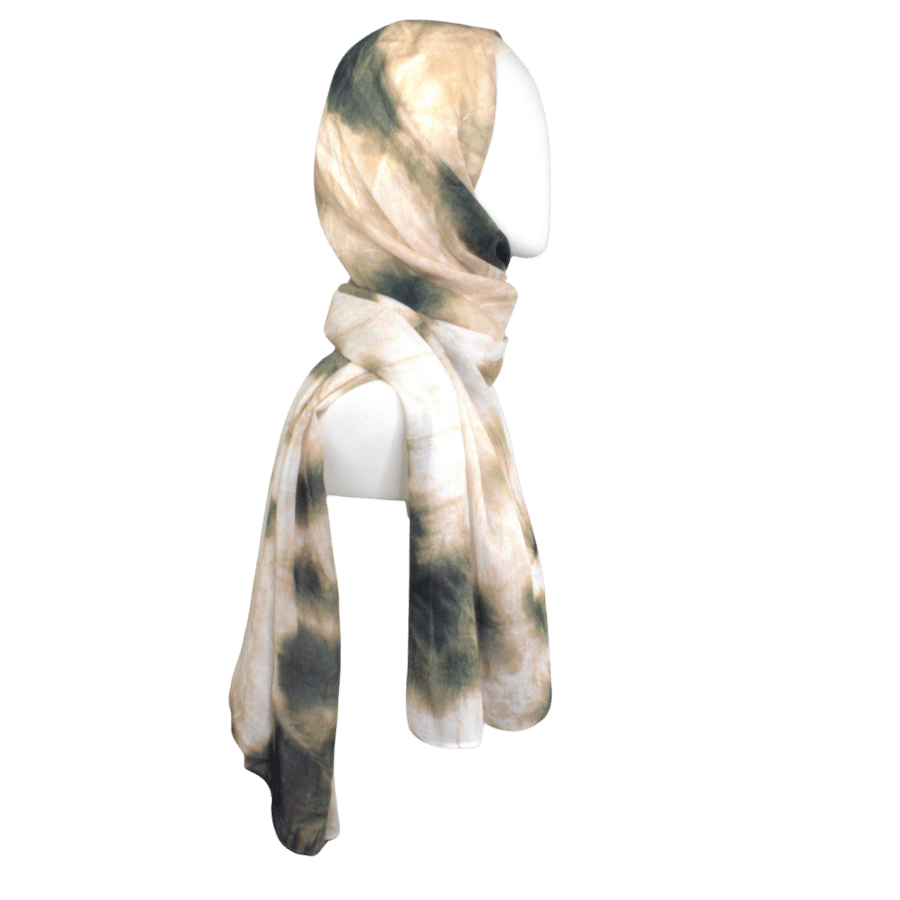 Printed bamboo modal hijab scarf in olive green and beige. A perfect hijab for the summer and hot weather. Non- slip hijab for muslim women and girls | Lina Zibdeh