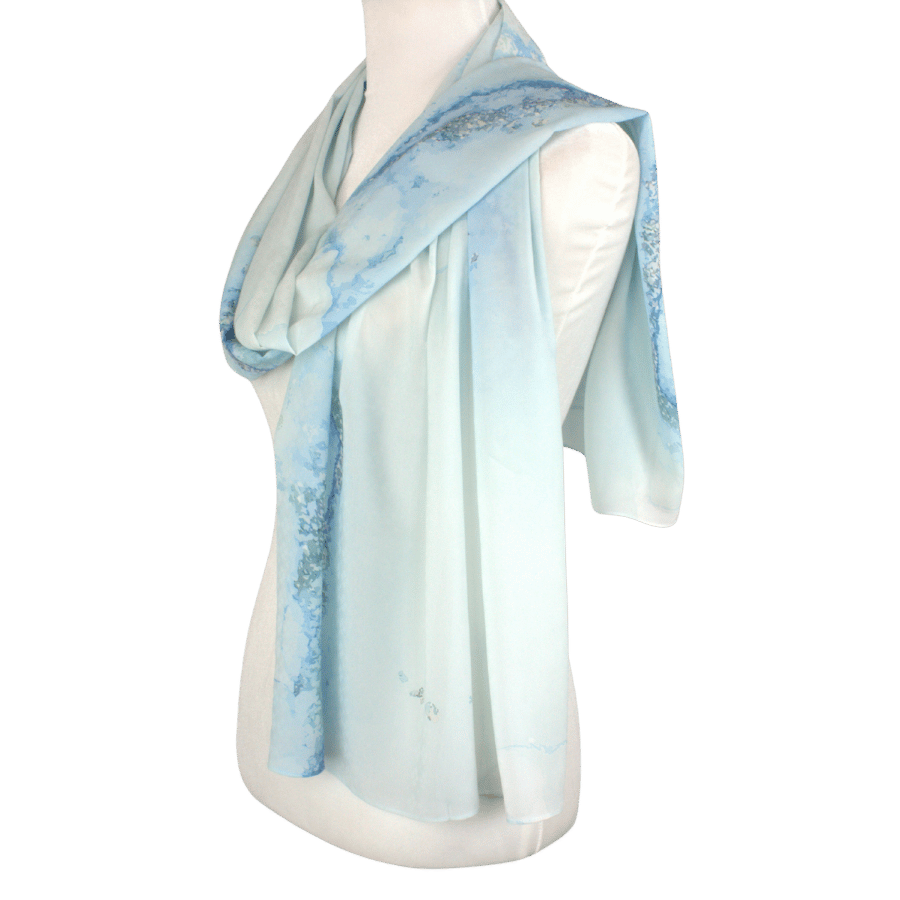 Premium light blue designer print hijab headscarf for work and everyday. Ideal for summer and professional settings. Lina Zibdeh