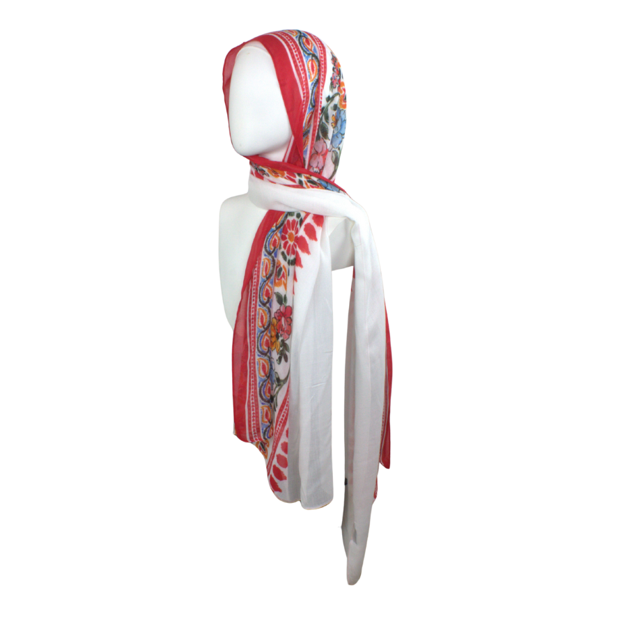 Premium printed bamboo modal hijab, double bordered solid and red florals. Ideal for the summer and hot weather| Lina Zibdeh