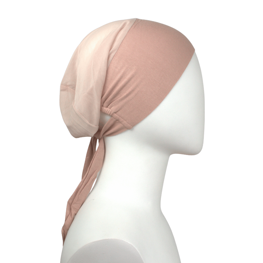 Heat-friendly adjustable mesh tie-back hijab cap, breathable under scarf, designed for hijabis seeking comfort and elegance | Lina Zibdeh