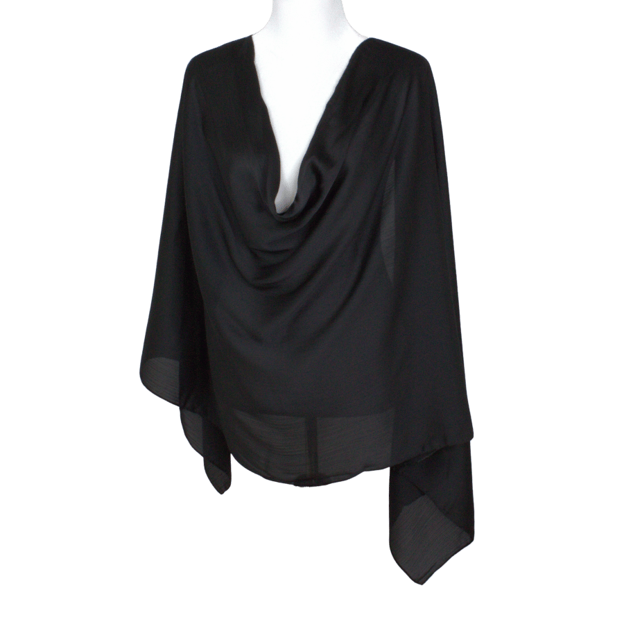 A fancy black hijab in satin crinkle that you will wear on repeat for your formal occasions. Maxi size, nice drape and soft to the touch with a better grip | Lina Zibdeh