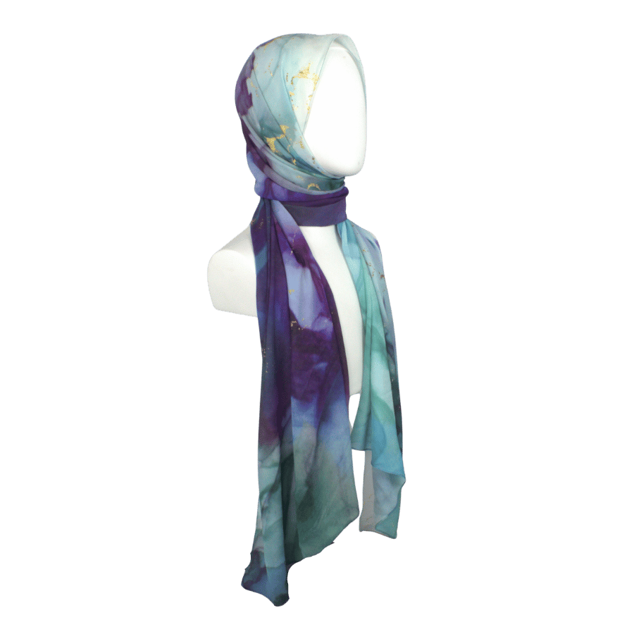 Side view of chiffon hijab drape showing soft, airy, non-slip texture