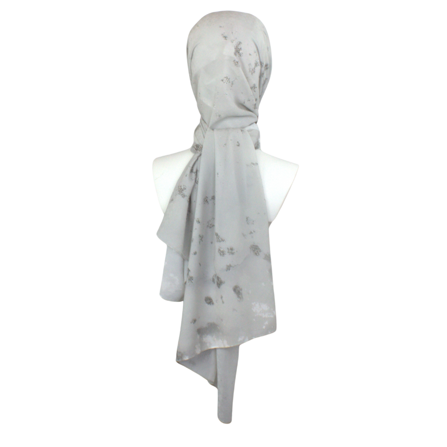 Fancy silver hijab scarf in textured chiffon with a perfect balance of matte and sheen to it, ideal for special occasions and work. A better grip, soft and easy to wrap. | Lina Zibdeh