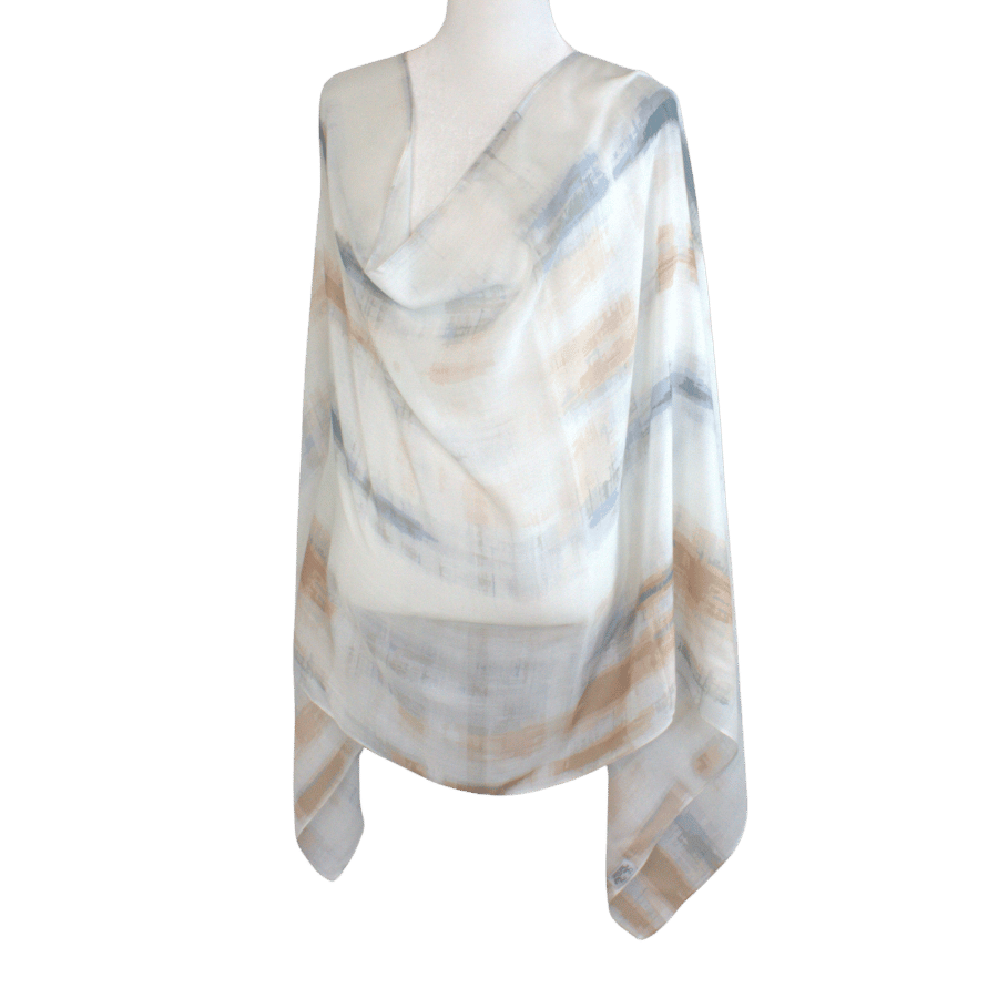 Soft striped hijab in bamboo modal with calming tones of mocha, blue, and white | Airy non-slip hijab for the summer and work | Lina Zibdeh

