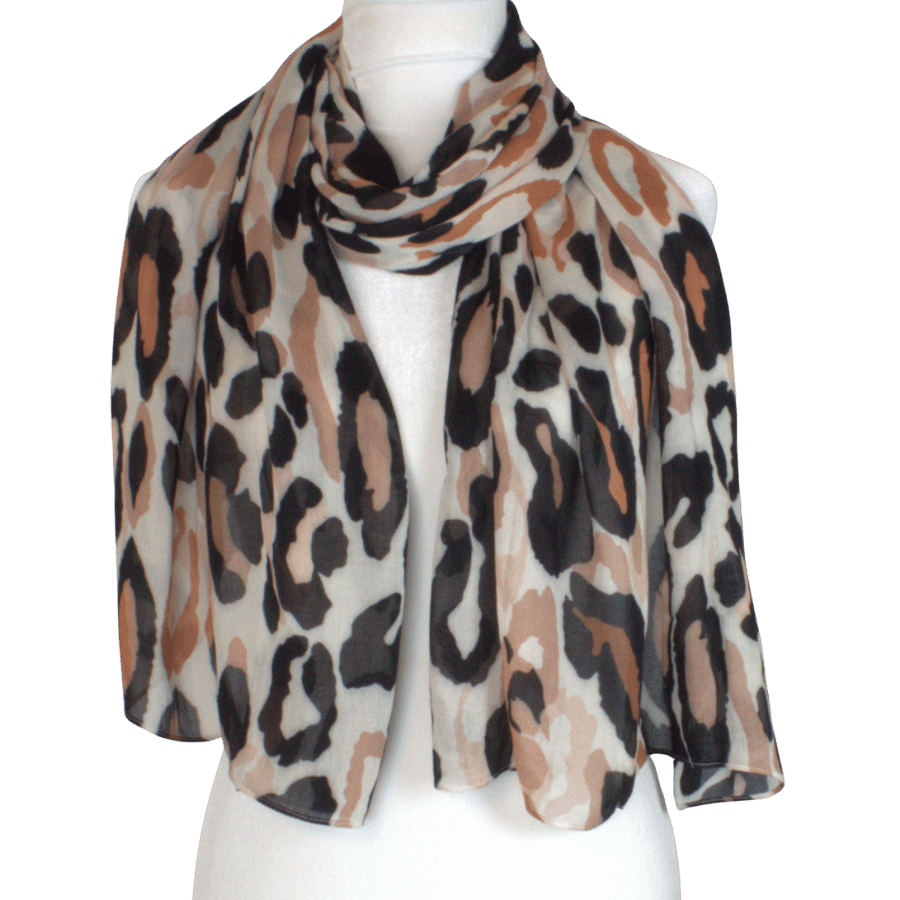 Versatile bamboo modal hijab with neutral leopard pattern