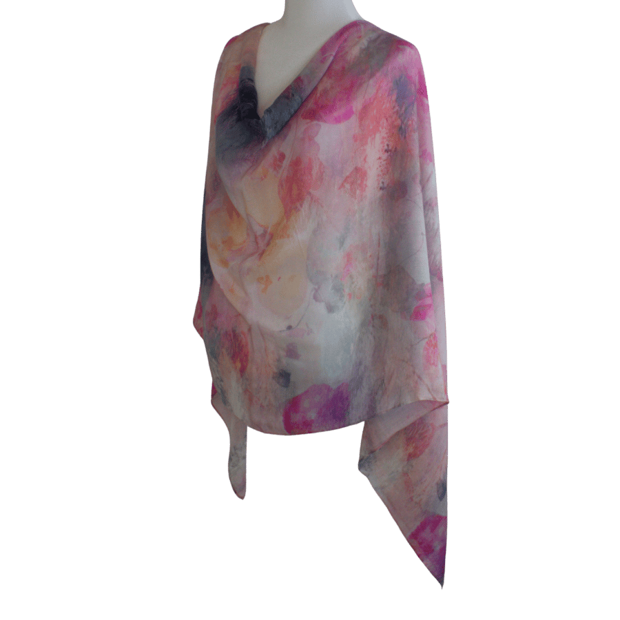 Premium watercolor airbrushed floral bamboo modal hijab scarf in pink, blush and blue grey. Ideal for everyday and warm climates | Lina Zibdeh