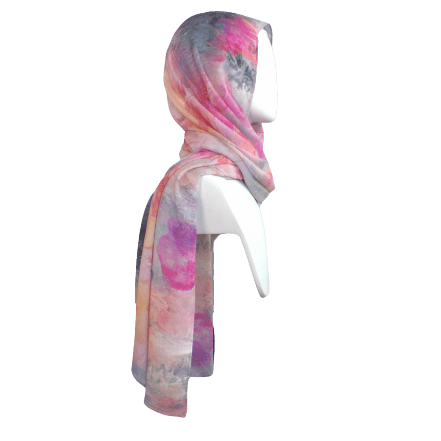 Watercolor pink floral printed bamboo modal hijab ideal for the summer, everyday and casual outings. Lina Zibdeh