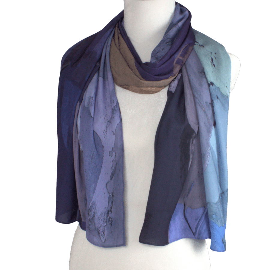 Watercolor hijab scarf in purple and mauve hues, designed as a luxury hijab suitable for work and outings  | Lina Zibdeh
