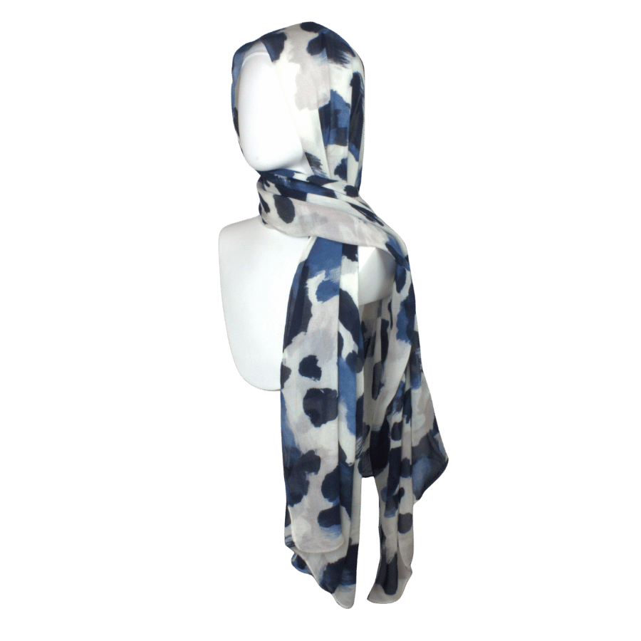 Luxury navy blue and black leopard printed bamboo modal hijab for modest fashion | Lina Zibdeh