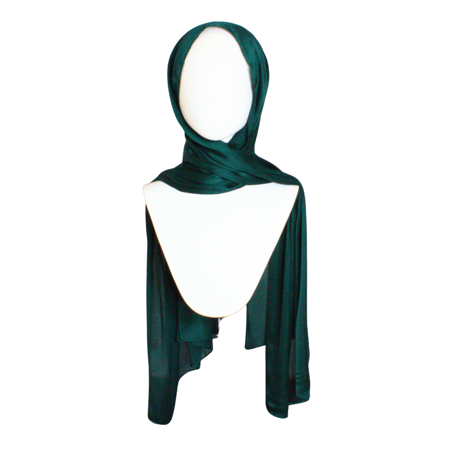 Dark green formal hijab scarf for fancy occasions | Emerald green satin hijab scarf muslim fashion | Lina Zibdeh