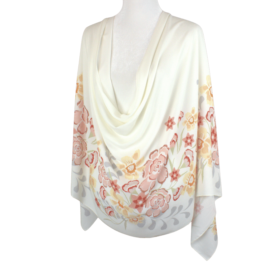 Unique designer hijab with solid cream ivory chiffon and blush floral side – versatile styling for work or casual outings | Lina Zibdeh
