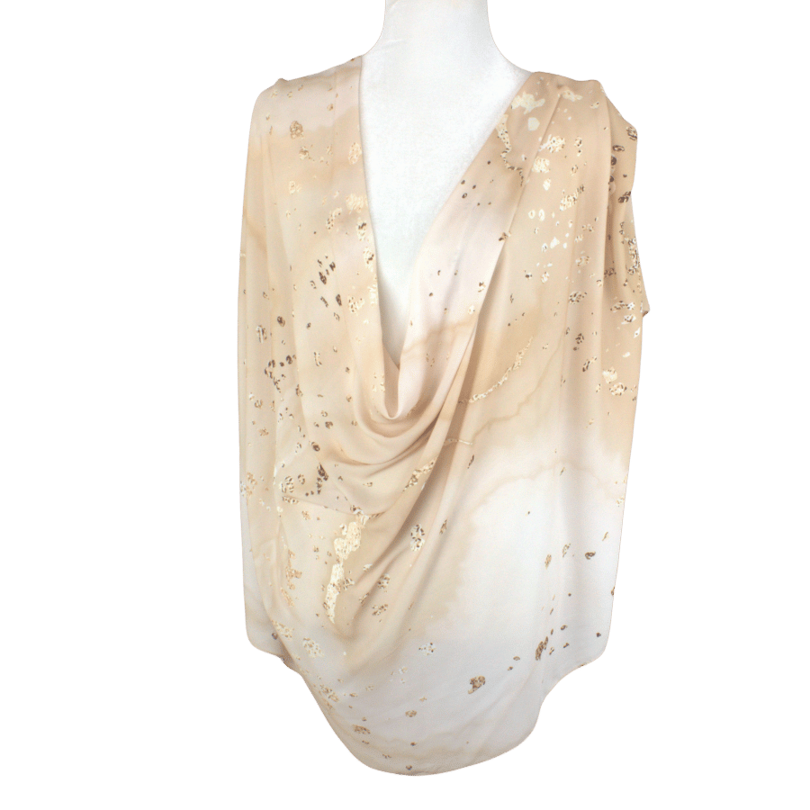 Front view of our One of a kind hijab scarf print in mocha mousse colors, ideal neutral printed hijab for work and special occasions | Lina Zibdeh