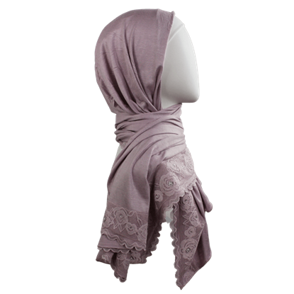 Picture of Embellished Lace Bordered Kuwaiti Hijab - Baby Lilac Hijab - NEW