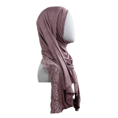 Picture of Embellished Lace Bordered Kuwaiti Hijab - Mauv-ish Neutral Hijab - NEW
