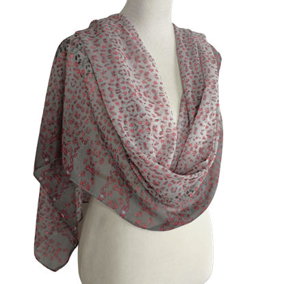 Picture of Grey Pink Floral Double Bordered Chiffon Hijab - New